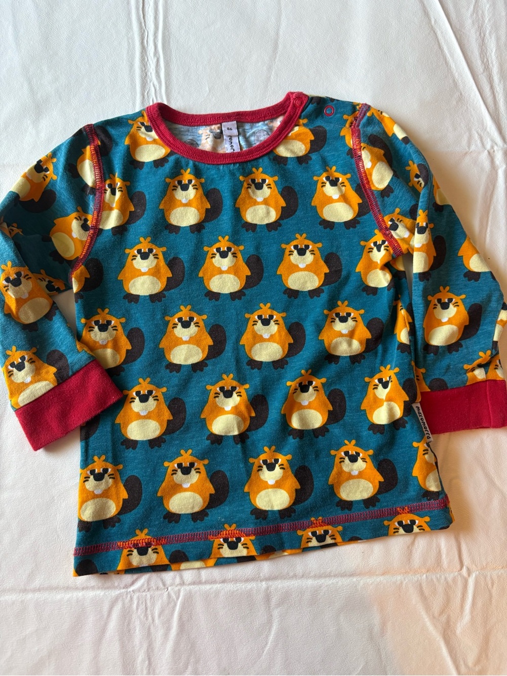 Maxomorra Long-Sleeve Top in beaver print, size 86/ 18-24 months